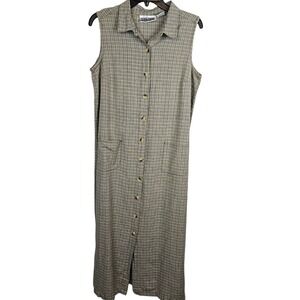 Lauren Brooke Plaid Maxi Dress Womens XL Sleeveless Button Front Cotton Cottage